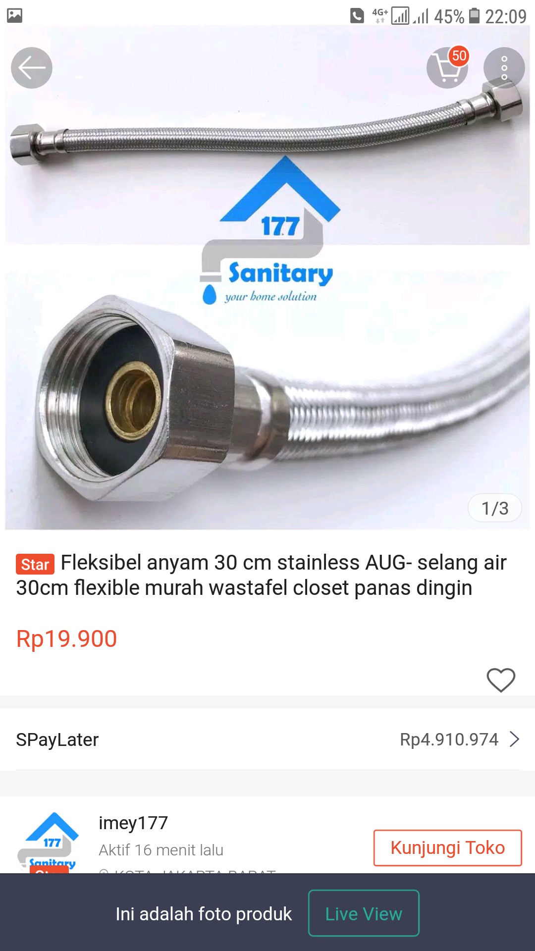 Fleksibel Anyam 30 Cm Stainless Aug- Selang Air 30cm Flexible Murah Wastafel Closet Panas Dingin