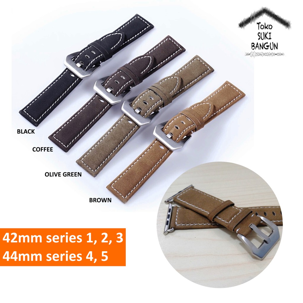 Strap Apple Watch Series 7 6 5 4 3 2 1 45mm 44mm 42mm TALI JAM Kulit Leather Suede Beludru Buckle