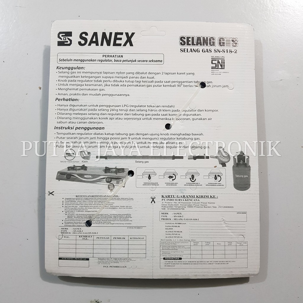 SELANG GAS LPG Flexible 1.8M SANEX SN S18-2 HITAM tanpa meter