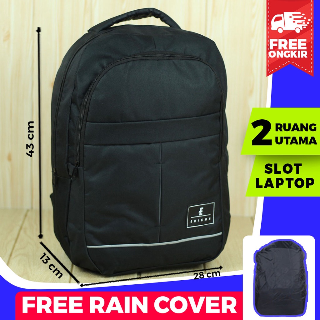 Tas Ransel Enigma Polos Hitam List Abu Back Pack Pria Wanita Unisex Cowok Cewek Stylish Trendy Keren