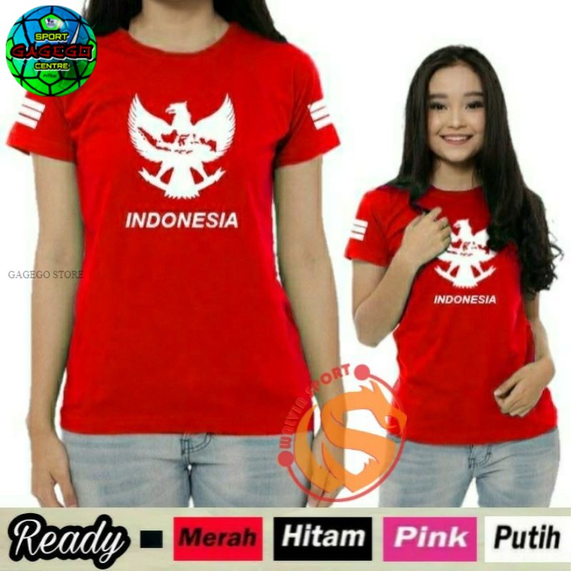 (Termurah) Kaos Senam Wanita Pendek Merah Putih Garuda