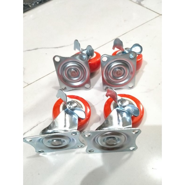 roda rem 2 inchi satu set (4pcs) roda merah rem roda etalase 2&quot;