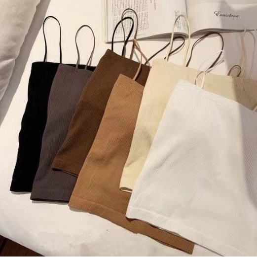 Tanktop 19 tank top atasan crop kemben strapless bra pakaian wanita rib knit dengan cup multiway