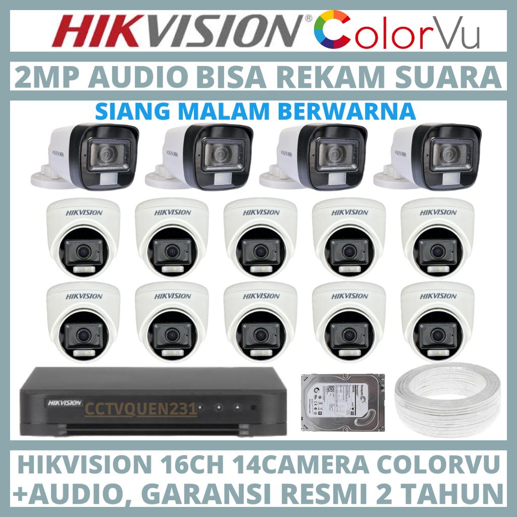 PAKET CCTV HIKVISION COLORVU 2MP 16 CHANNEL 14 CAMERA COLORFUL TURBO HD KAMERA CCTV