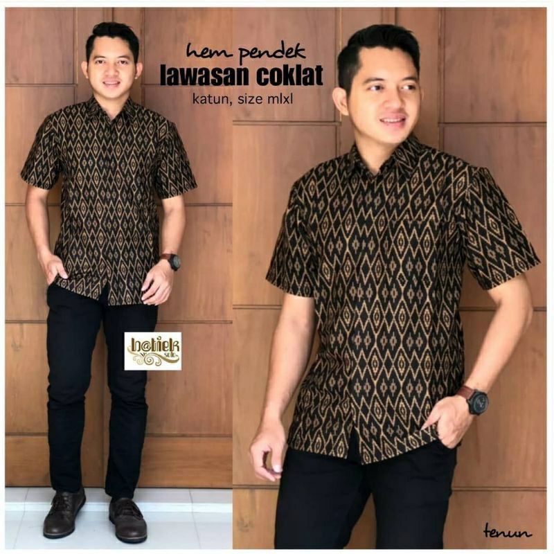 BSWART Batik HRB026 Kenongo Hem Pendek Padi Pekalongan M L XL Batik Pria MURAH Modern Grosir-Songket coklat