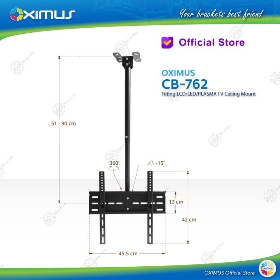 BRACKET TV LED CEILING GANTUNG PLAFON 26&quot;-55&quot; Oximus CB762 / CB-762