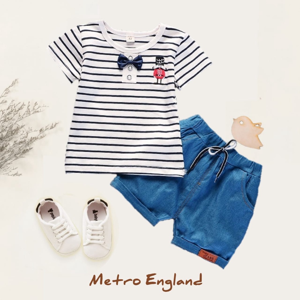 HappyOliver SET METRO ENGLAND EBV Setelan Kemeja Bayi Laki-laki Lengan Pendek