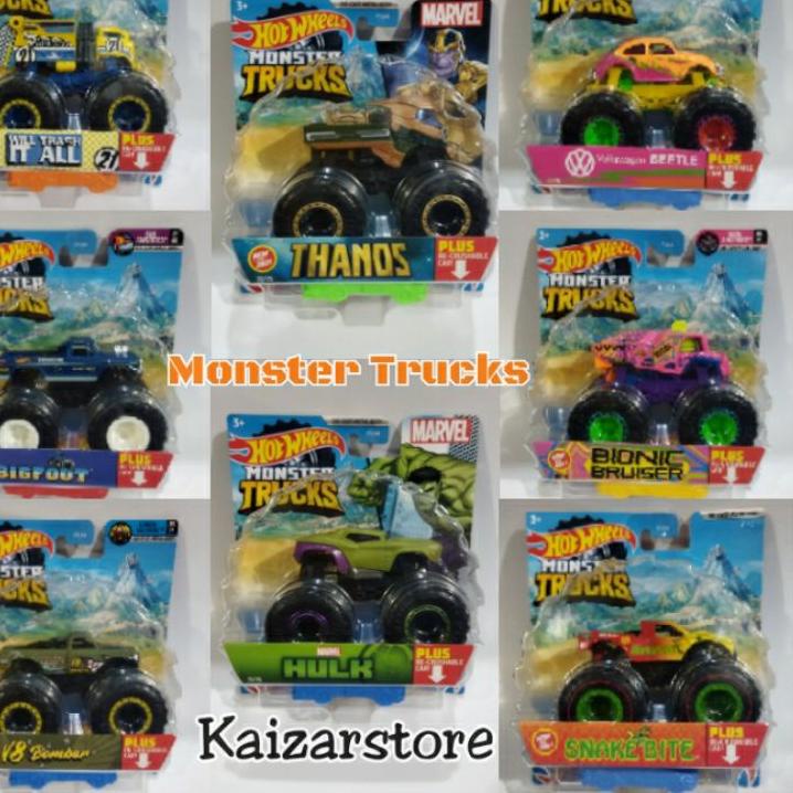 Tidak Diragukan.. Hot Wheels Monster Trucks Mattel Diecast Metal Body Marvel Hulk Thanos Bionic Brui