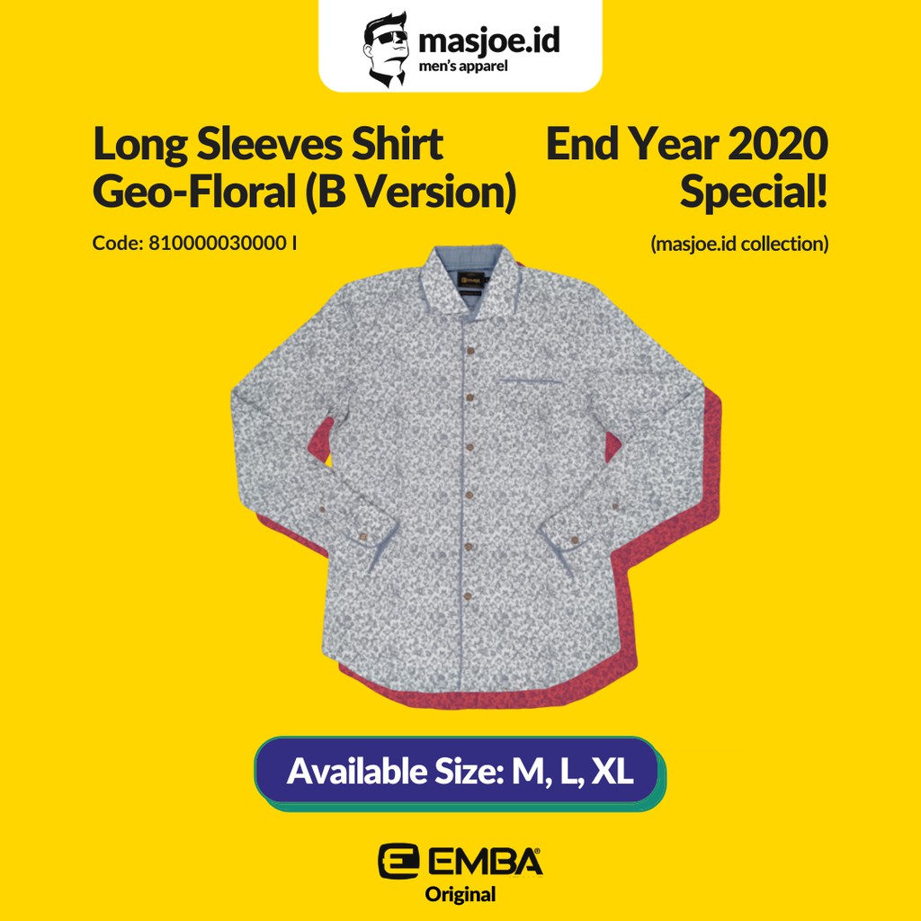 Kemeja Pria Casual EMBA Original - Long Sleeves Shirt Corak Floral Geometris