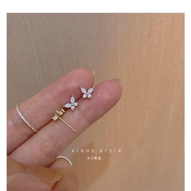 Butterfly Anting Stud Bentuk Kupu-Kupu Mini Aksen Kristal Gaya Korea Untuk Wanita