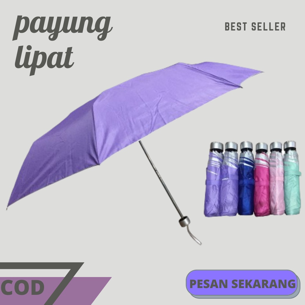 Baru!! Payung Lipat Model Polos Lapis Silver Dalam  [ FREE BUBBLE] Anti Radiasi Matahari/Ultraviolet