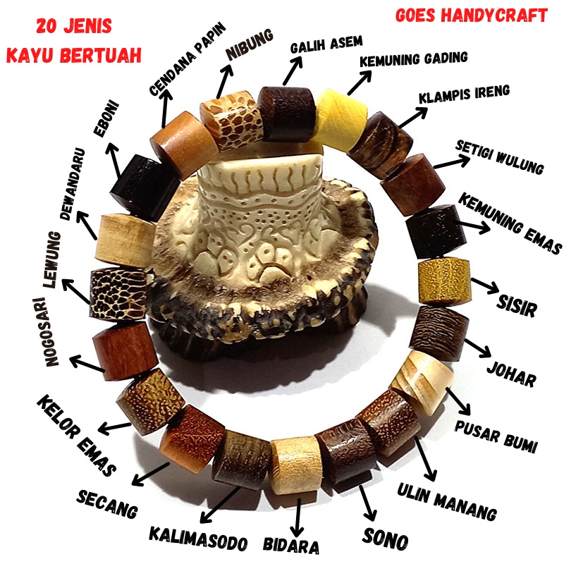 Jual Gelang Kombinasi Kayu Bertuah 20 jenis kayu bertuah dan langka