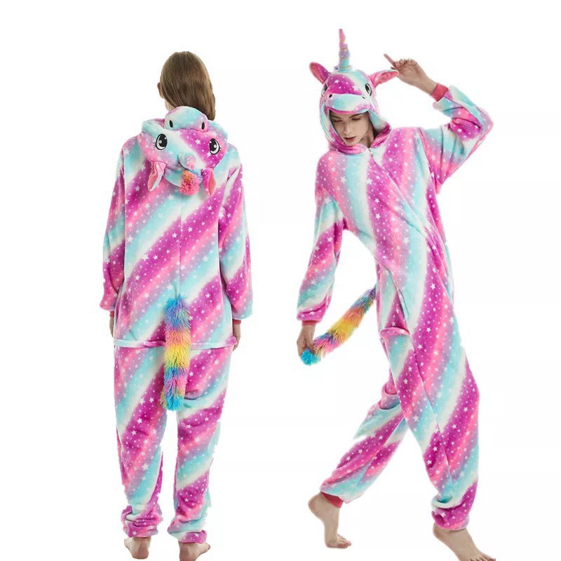 BONEKA KOSTUM ONESIE UNICORN GALAXY STARS PINK PIYAMA COSPLAY