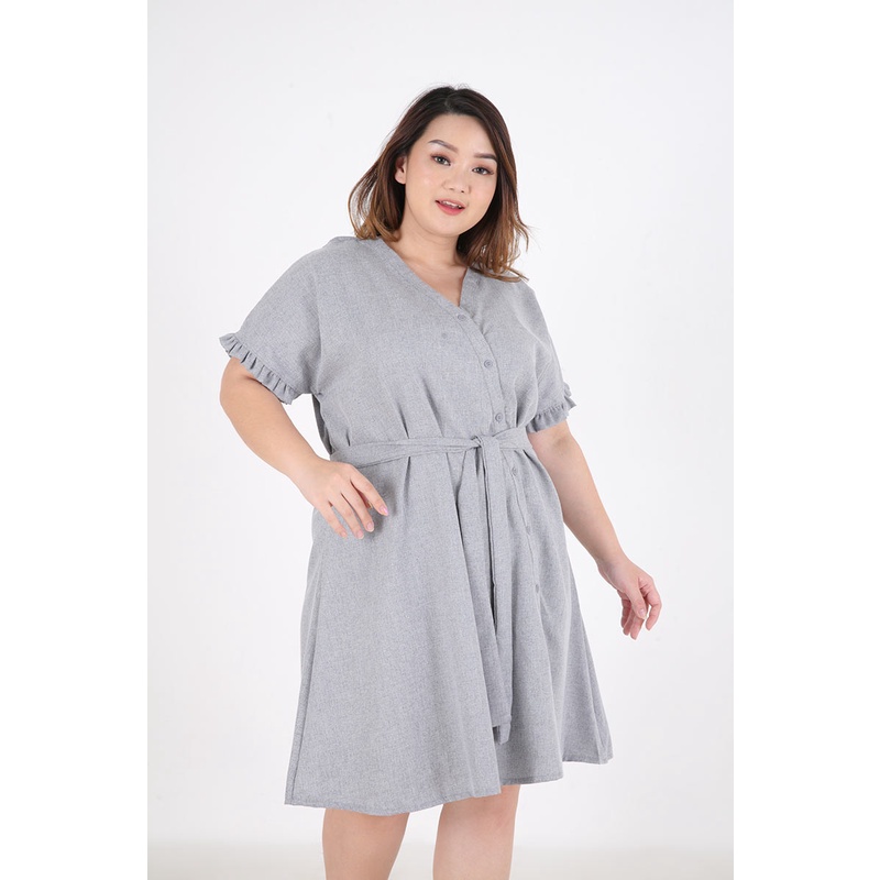 Sorabel - Ilvy Button Belt Dress Big Size Jumbo