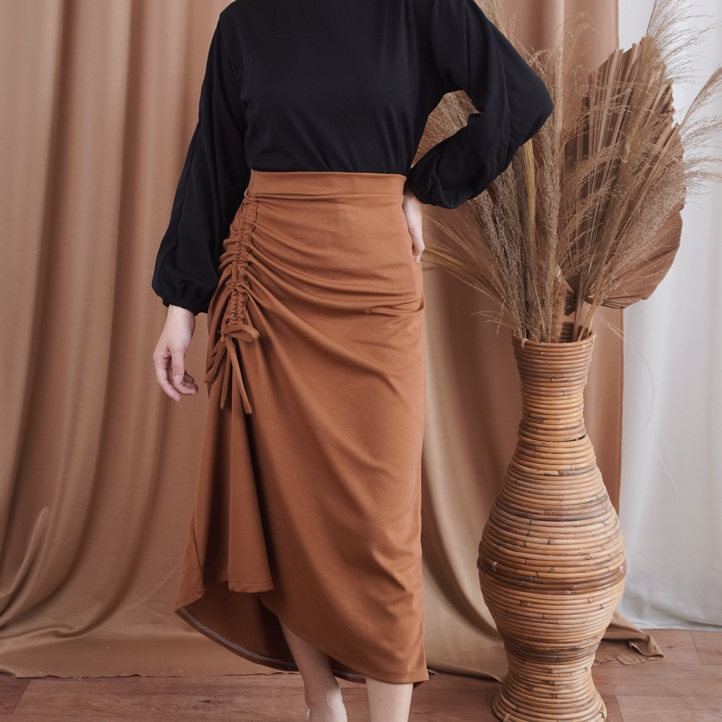 BEFAST - ZFC OOTD Wanita Rok MIKIYA / Rok Serut Casual Korean Look - Midi Maxy Skirt / Rok Wanita Terbaru 2022 / Rok Serut Polos Casual / Fashion Wanita Remaja Trendy / Termurah / Rok Kondangan / Terlaris