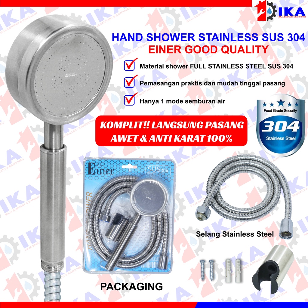 HAND SHOWER FULL STAINLES STEEL SS304 KOMPLIT + SHOWER + PEYANGGA + SELANG + SKRUP KUALITAS BAGUS