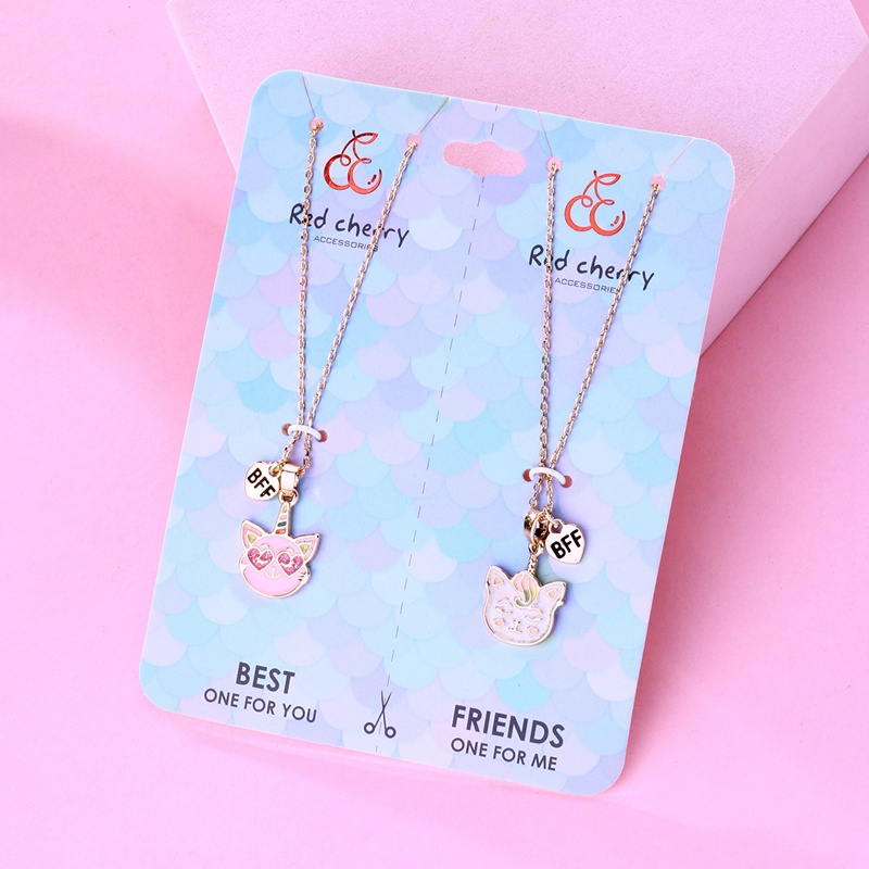 2pcs / Set Kalung Magnetik Adjustable Bentuk Kartun Kucing Untuk Persahabatan