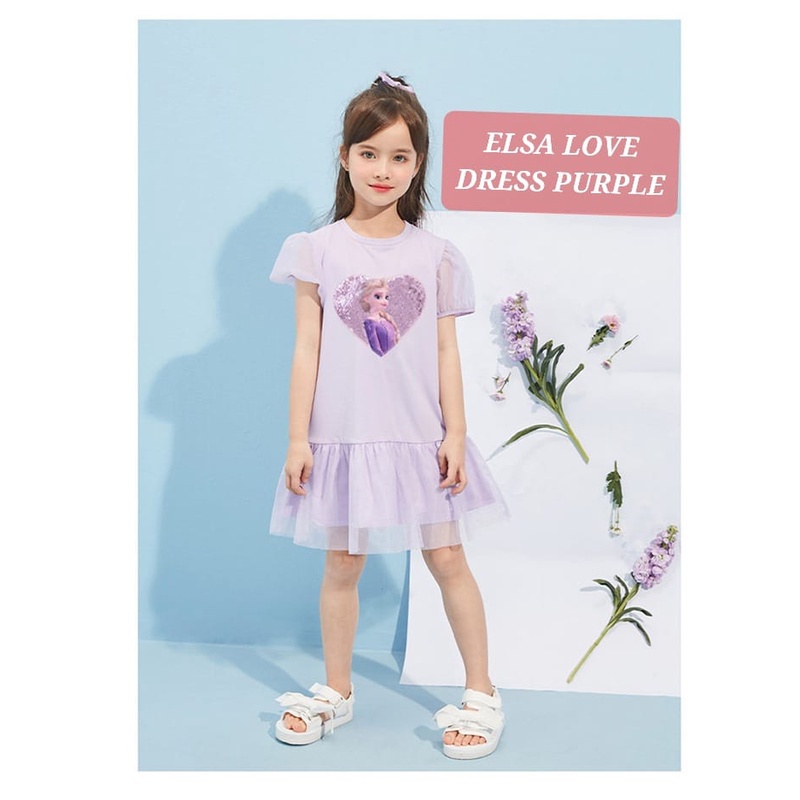 ELSA LOVE DRESS BAJU DRES SANTAI ANAK PEREMPUAN KOREA IMPORT DAILY OUITFIT IMPOR FROZEN