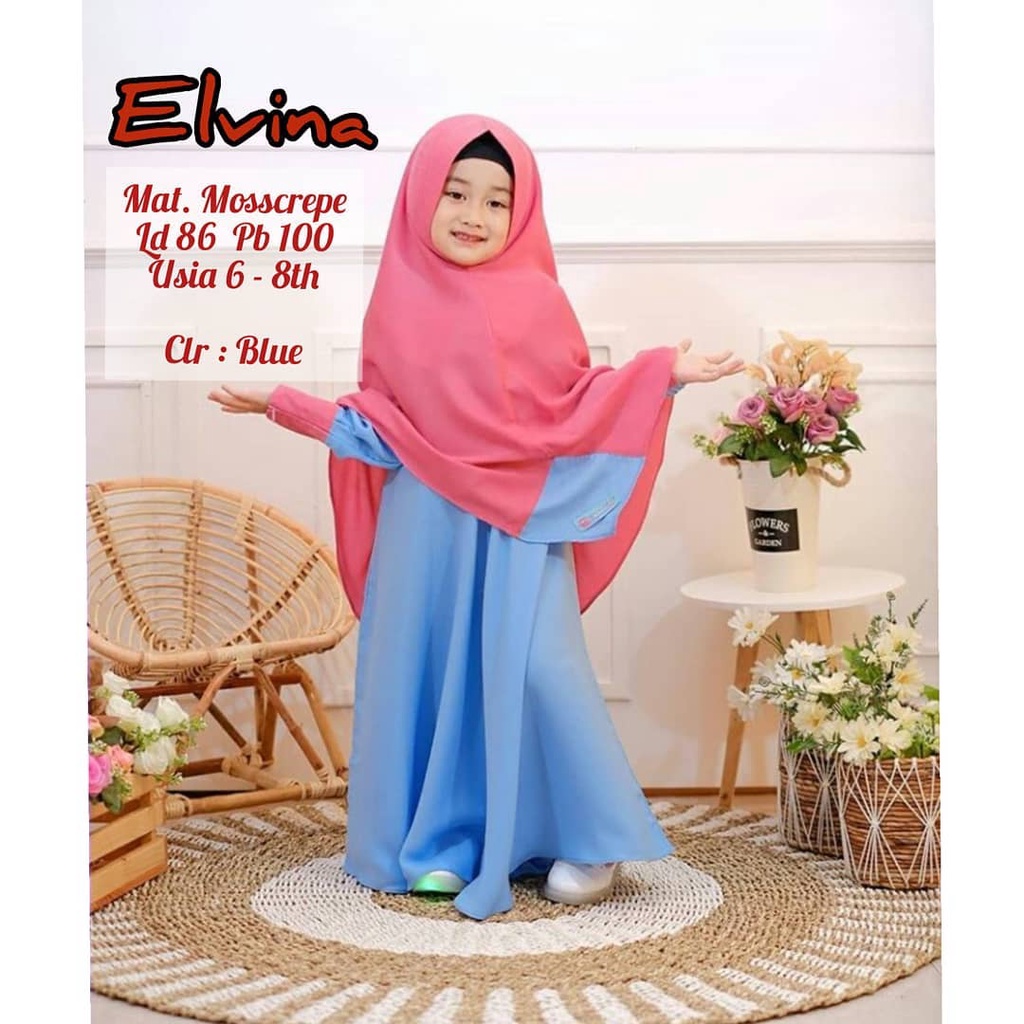 ELVINA SYARI KIDS KF 6 - 8 TAHUN BAHAN MOSSCRAPE DAPAT GAMIS + HIJAB BAJU KIDSS KEKINIAN TERBARU 2022