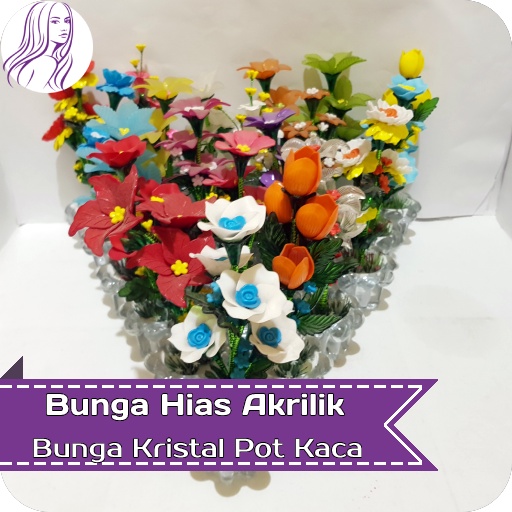 Bunga Hias Akrilik Kristal Pot Kaca