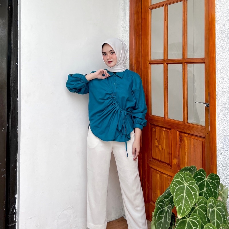 READY Aqella blouse by vitafa id | blouse serut | kemeja serut linen REAL PICTURE