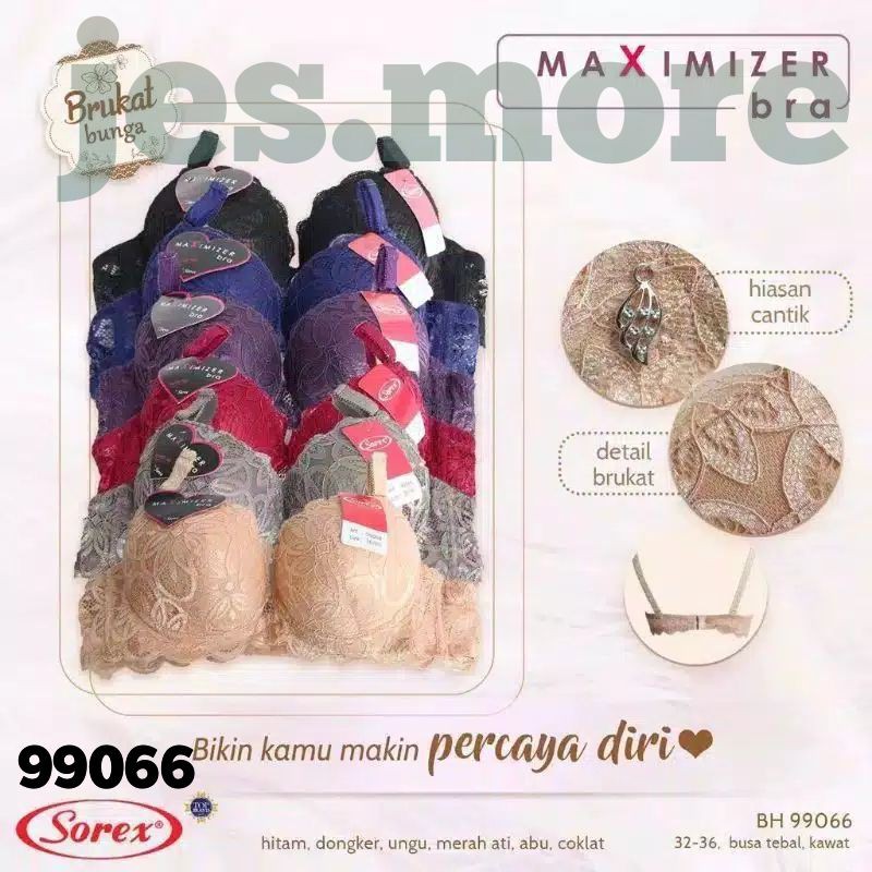 SOREX  99066 Bra BH Berkawat  Busa Tebal Push Up Cup A Kait 2 sz 32 - 36