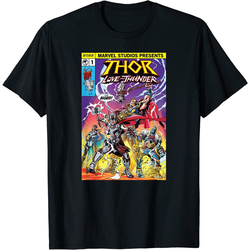 Baju Kaos Dewasa Marvel Thor Love and Thunder Asgard Group Comic Cover T-Shirt