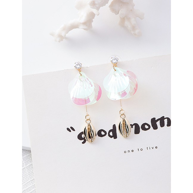 LRC Anting Tusuk Fashion Shell Conch Sequined Metal Earrings F48444