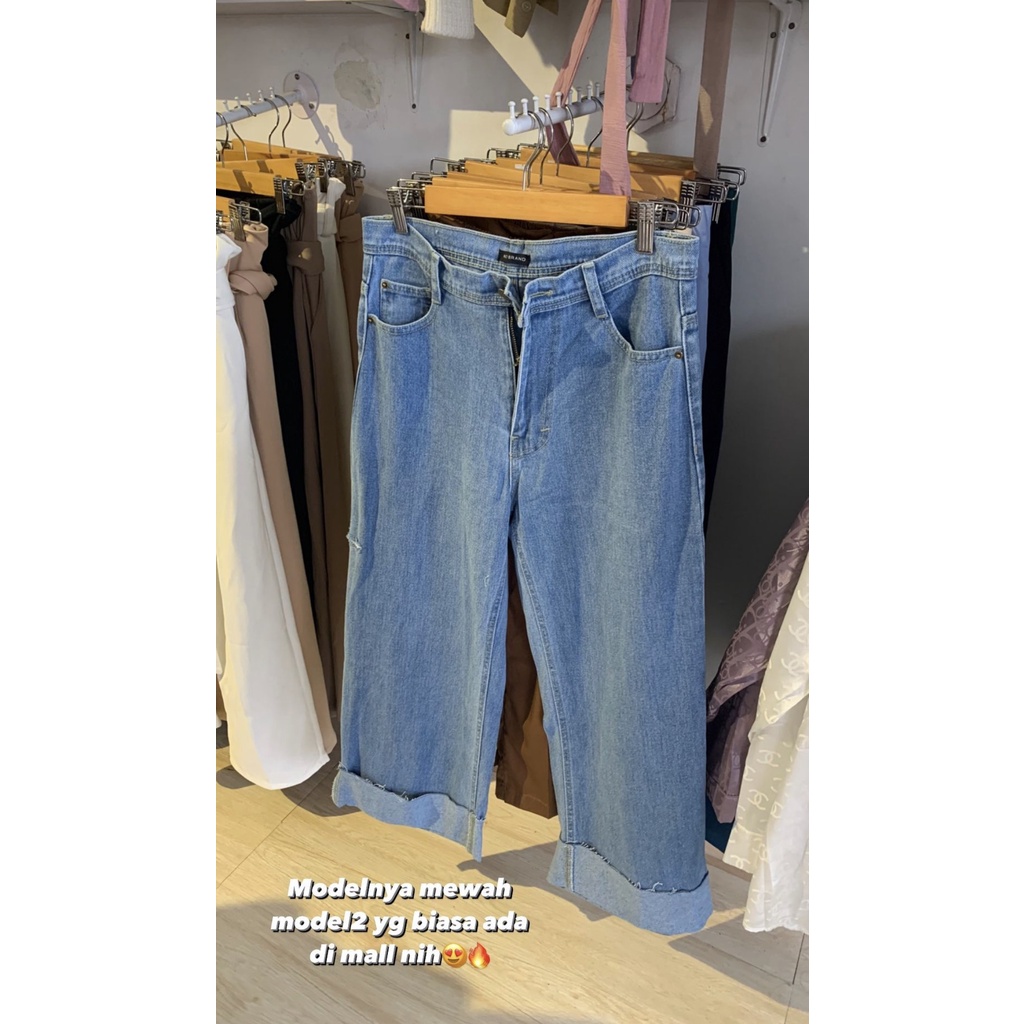 Kulot Jeans Lipat Unfinish READY Kulot Jeans Raisa Ripped Loose Jeans Polos Jumbo Kulot Jeans Premium