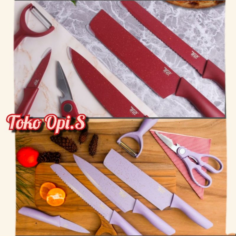[READY STOCK] TRITU Set pisau dapur & gunting multifungsi isi 6 pcs pisau warna  kuning pisau warna 