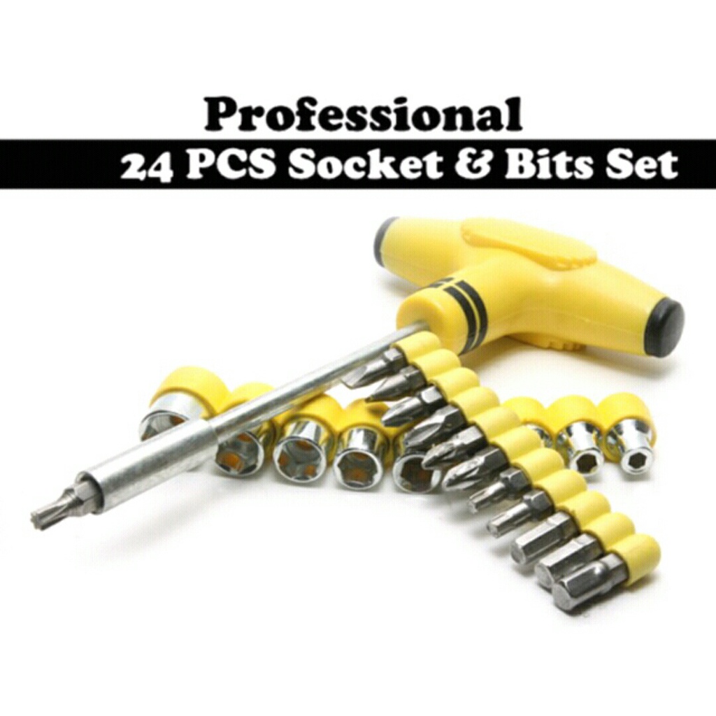 (fashionstar9) Obeng Kunci T Palu Alat Sok Shock Sock Socket Multifungsi Set 24 In 1 Lengkap Alat Kunci T Obeng Palu Sok Shock Sock Socket Multifungsi Sepeda Motor Mobil Lengkap Obeng Set MUltifungsi-1