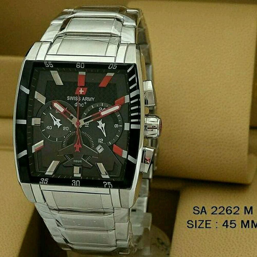 Jam Tangan Pria Swiss Army Dhc SA2262 Silver Deal Red Original