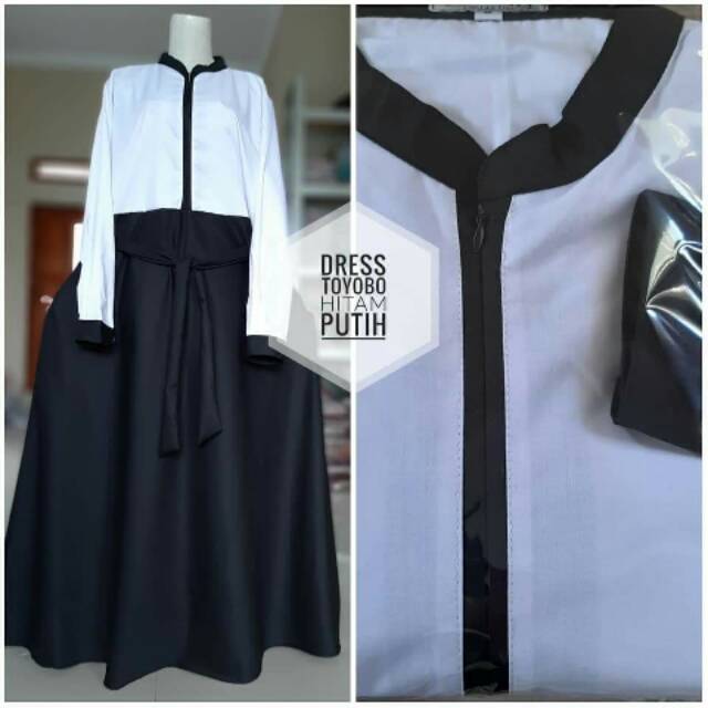 Gamis toyobo hitam putih Jumbo , ukuran jumbo Besar