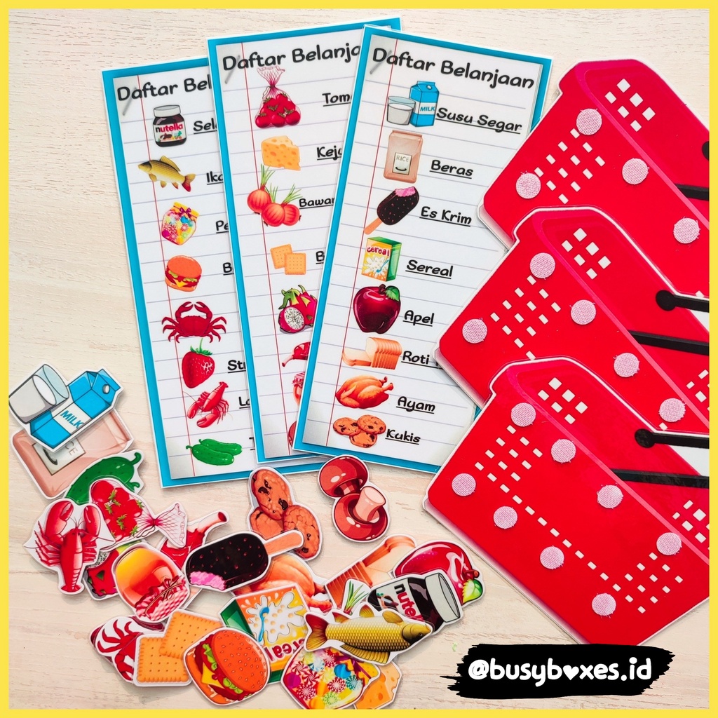 [busyboxes.id] mainan edukasi preschool pratk pretend play daftar belanjan busy page busypage shopping list bermain peran