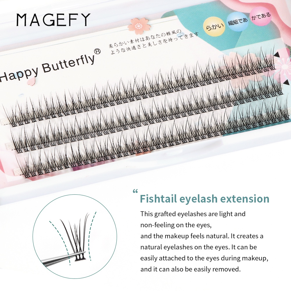 Ekstensi Bulu Mata Palsu Magnet 10mm Fishtail Tersegmentasi Ringan Alami 7159 Kecantikan Set