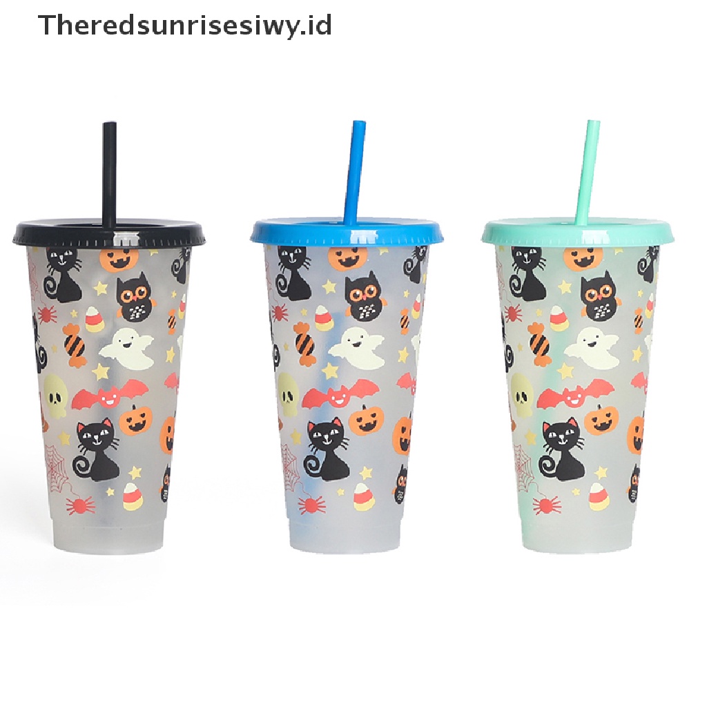 # Alat Rumah Tangga # Botol Air Minum / Jus / Kopi Bahan Plastik Ukuran 710ml Dengan Tutup + Sedotan Untuk Halloween