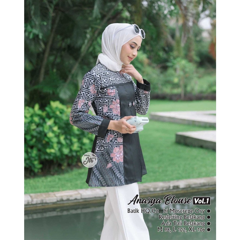 Blus Fashion Motif Unik Cantik Katun Kombinasi Mosscrepe Formal Seragam Baju Kantor Karyawan Bank 05