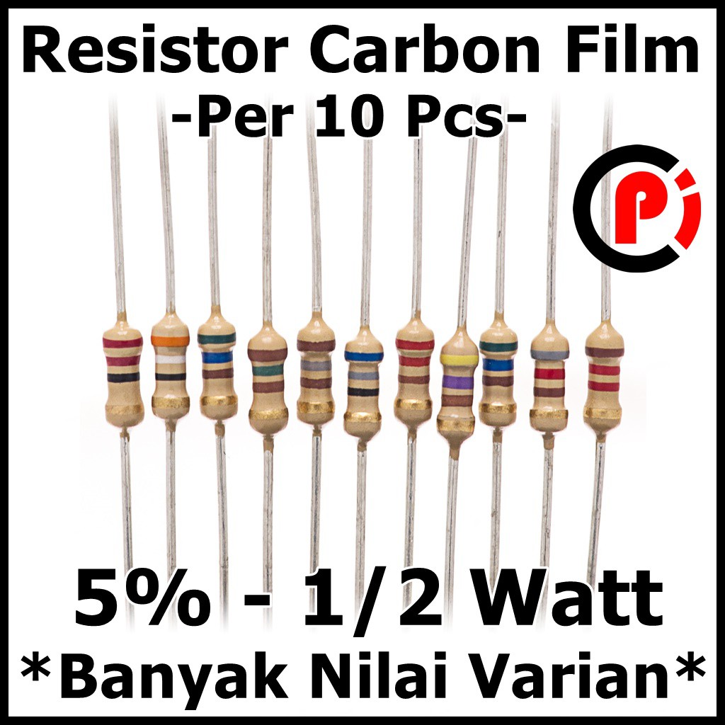 Per 10pcs Resistor Carbon Film Toleransi 5 Persen 0.5 1/2 Watt Banyak Nilai Varian Per 10 Pcs