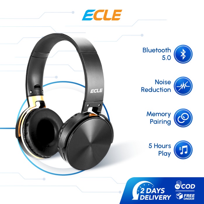 ECLE Wireless On Ear Headphone Headset Gaming Super Bass Stereo Hitam