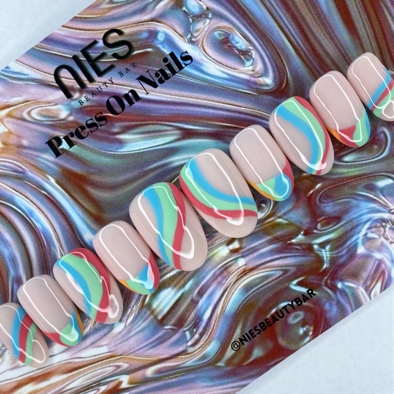 rainbow pastel press on nails