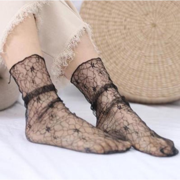 KKT 71-77 Kaos Kaki Korea Transparan Jaring Snowflake Polkadot Bintang Glitter