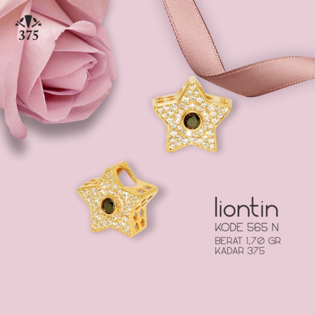 TM375 LIONTIN BLUSUKAN CHARM GELANG BENTUK STAR BINTANG BLACK STONE EMAS ASLI