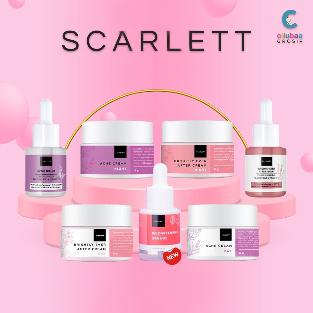 LENGKAP|SCARLETT MINI SERUM DAY NIGHT CREAM TONER ACNE BRIGHTLY MASKER