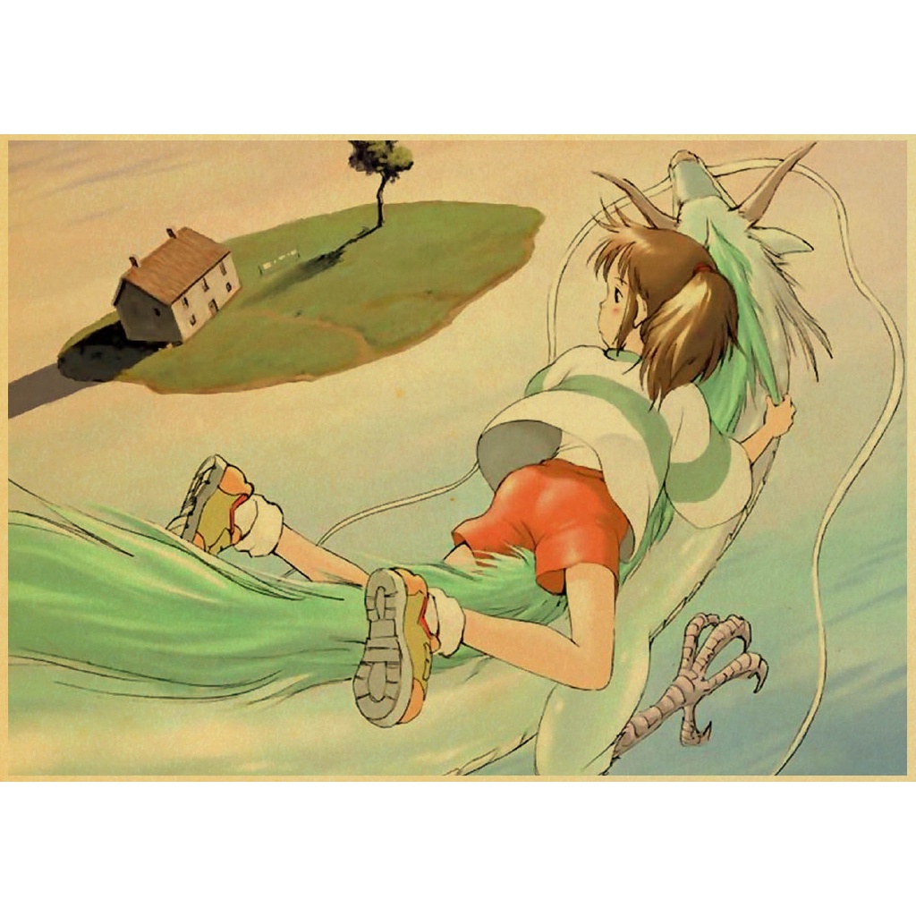 Retro Posters Spirited Away Hayao Miyazaki Cartoon Movie Poster Kraft Paper Painting Stickers Wall Hanging Painting Printed Draw