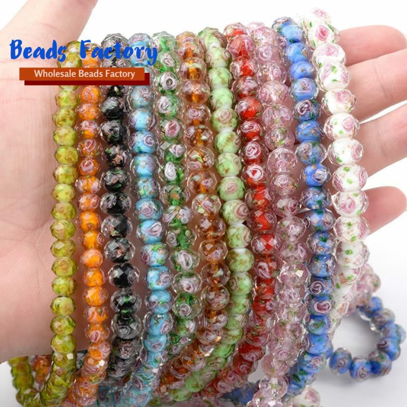 1 String Glasbeadrose Crystal Ceko Bunga Ceko Murano Bahan Gelang Emas