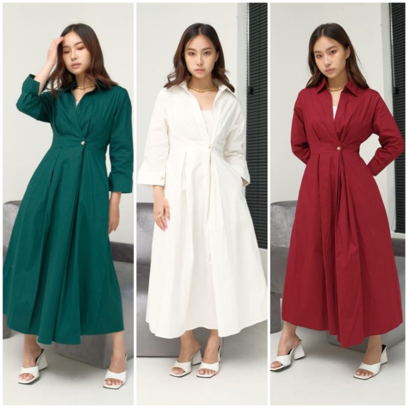 ❣️ SPECIAL PRICE ♡ PREMIUM ♡ ORIGINAL ! GARCIA PLAIN KIMONO TUNIK SLING LONG SLEEVE COLLAR BUTTON MIDI DRESS ( BUSUI &amp; HIJAB FRIENDLY )