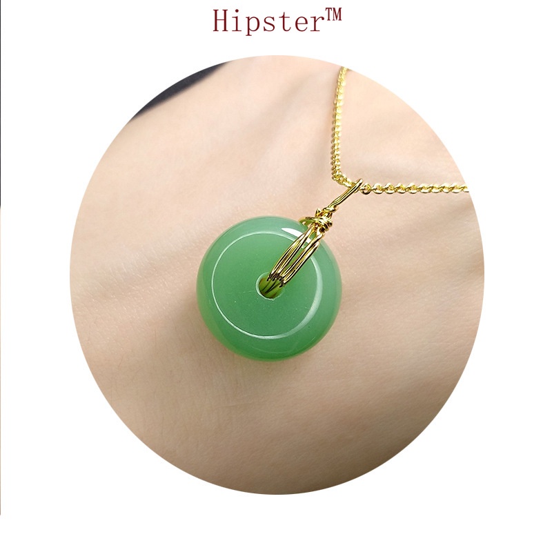Retro Classic Fashion 24K Gold Jade Simple round Pendant Necklace