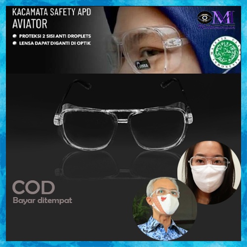 kacamata safety apd faceshield pelindung anti uv virus corona kuman debu frame bening unik mm90
