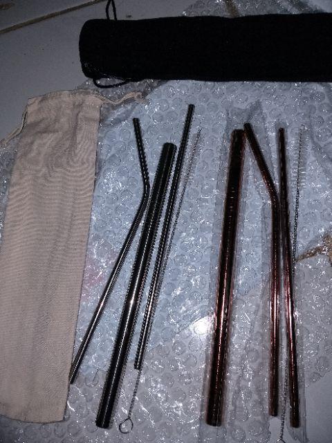 Set 5pcs Sedotan Minuman Dengan Bahan Stainless Steel Dan Warna Putih Stainless Steel Straw Straws