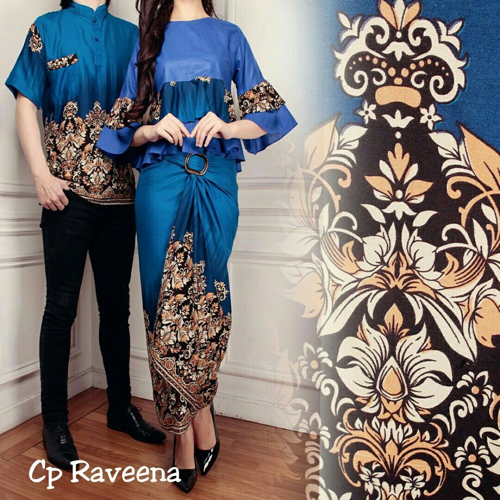 baju couple batik muslim cantik terbaru dan termurah Cp Raveena biru